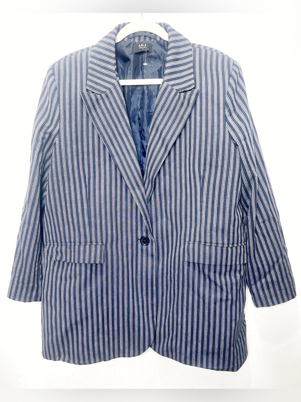 ABLE Michelle Pinstripe Navy Blue Striped Blazer Jacket Size XXL Lined Office